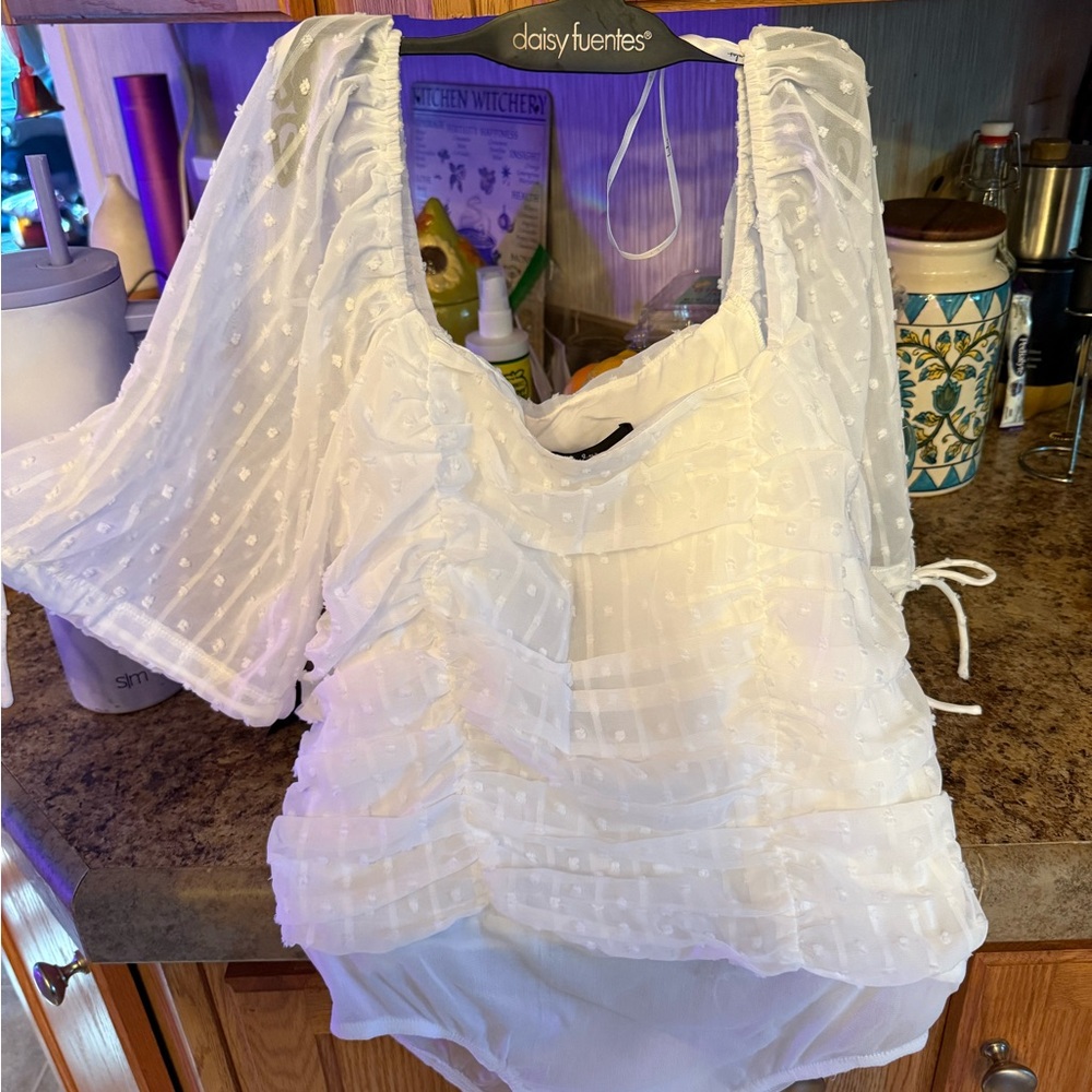 Daisy Fuentes White Textured Blouse